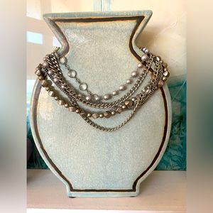 LOFT Layered Silver /Gray Beads and Clear Faceted Necklace